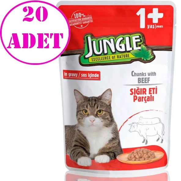 Jungle Kedi Yaş Mama Biftekli Jelli 100 Gr 20 AD ürün görseli 1