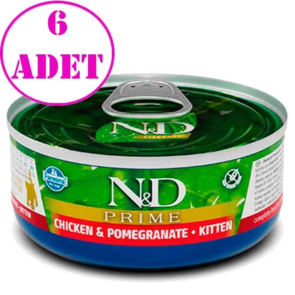 ND Prime Tahılsız Kitten Tavuklu Narlı Yavru Kedi Konservesi 70 Gr 6 AD ürün görseli 1