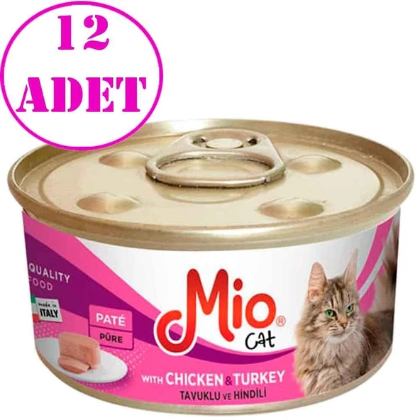Mio Tavuklu ve Hindili Yetişkin Kedi Konservesi 85 Gr 12 AD ürün görseli 1