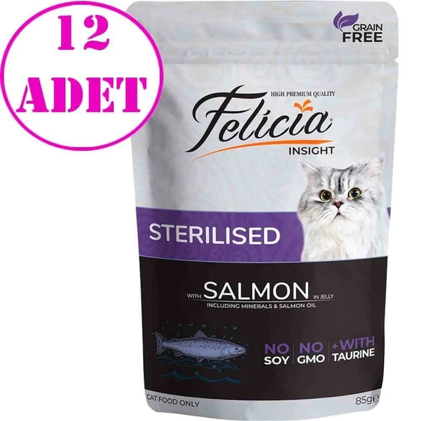 Felicia Yaş Kedi Maması Tahılsız Sterilised Somonlu 85 gr 12 AD ürün görseli 1