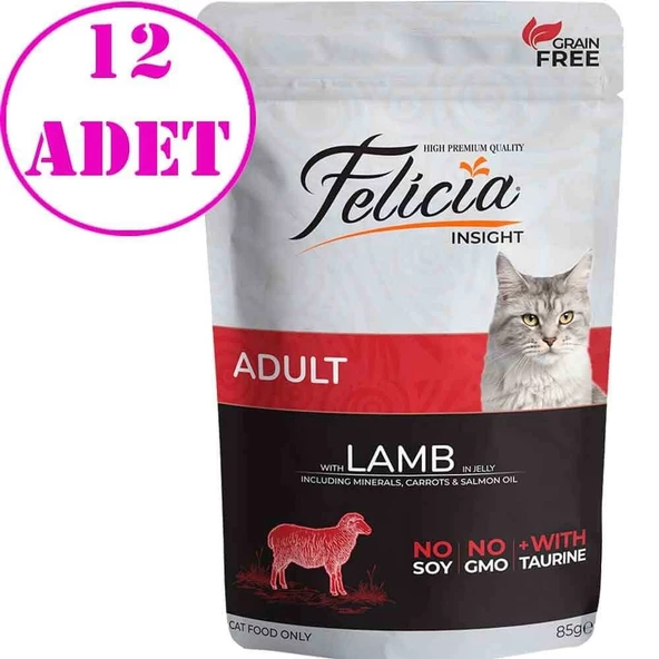 Felicia Yaş Kedi Maması Tahılsız Kuzu Etli 85 gr 12 AD ürün görseli 1