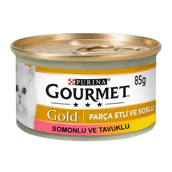 Gourmet Gold Parça Etli Soslu Somonlu ve Tavuklu Kedi Konservesi 85 gr ürün görseli 1