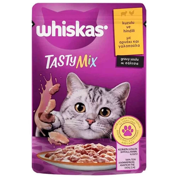 Whiskas Tasty Mix Kuzulu Hindili Kedi Maması 85 gr ürün görseli 1