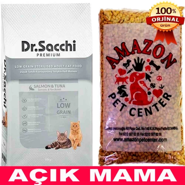 Dr Sacchi Düşük Tahıllı Somonlu Kısır Kedi Maması Açık 1 Kg ürün görseli 1