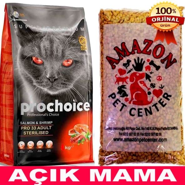 Prochoice Pro 33 Somonlu ve Karidesli Kısırlaştırılmış Kedi Maması Açık 1 Kg ürün görseli 1
