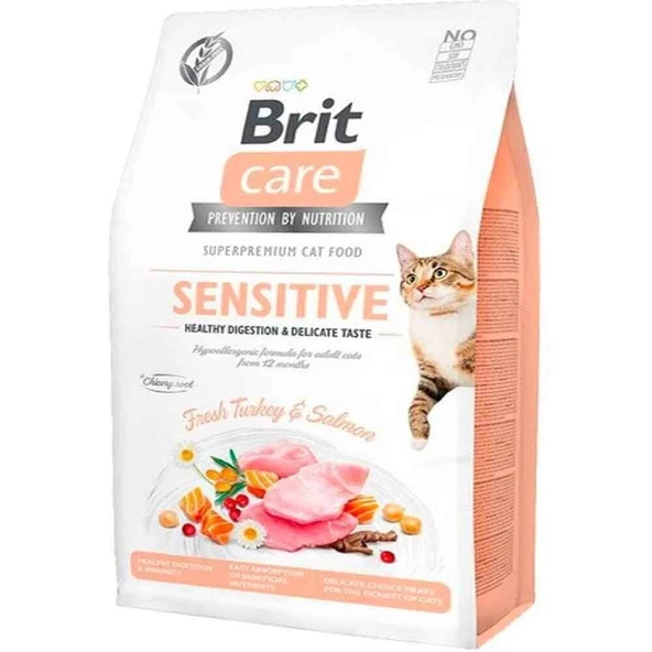 Brit Care Sensitive Hypo-Allergenic Somonlu Ve Hindili Tahılsız Yetişkin Kedi Maması 7 Kg ürün görseli 1