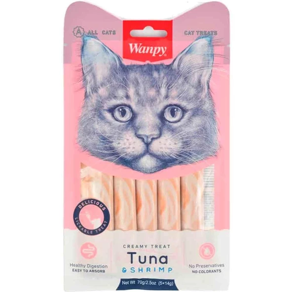 Wanpy Ton Balıklı Karidesli Likit Sıvı Kedi Ödülü 14 Gr X 5 Li ürün görseli 1