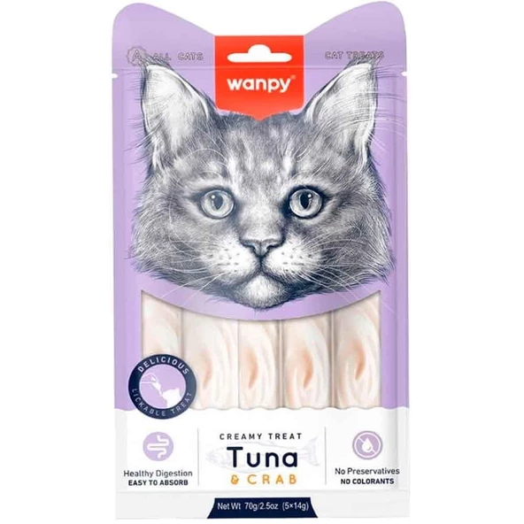 Wanpy Ton Balıklı ve Yengeçli Sıvı Kedi Ödül Maması 5 x 14 Gr ürün görseli 1