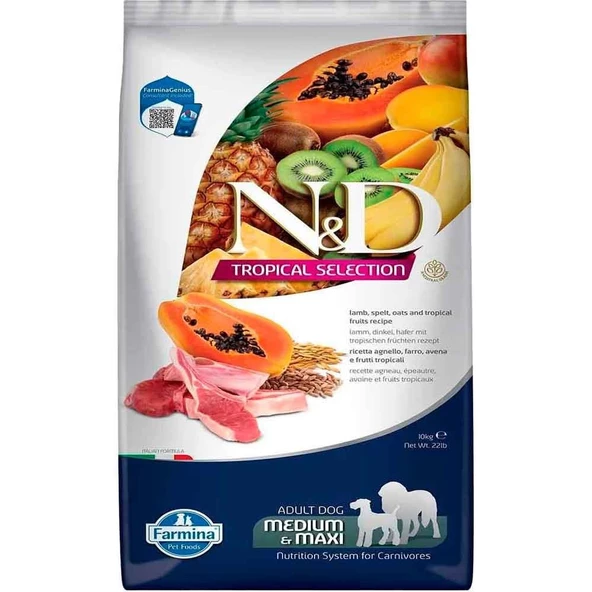 ND Tropical Meyveli Orta ve Büyük Irk Köpek Maması Kuzu Etli 10 Kg ürün görseli 1