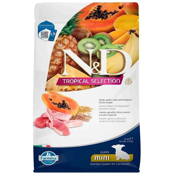 ND Tropical Meyveli Mini Irk Yavru Köpek Maması Kuzu Etli 1,5 Kg ürün görseli 1