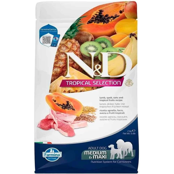 ND Tropical Meyveli Orta ve Büyük Irk Köpek Maması Kuzu Etli 2 Kg ürün görseli 1
