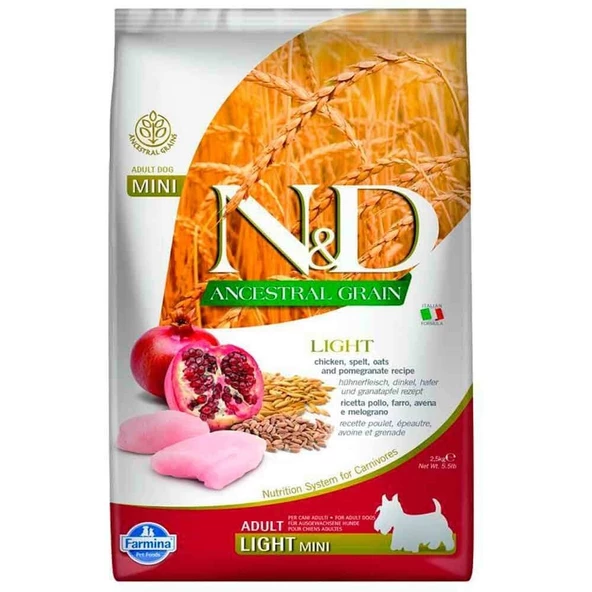 ND Düşük Tahıllı Light Mini Tavuklu Narlı Köpek Maması 2,5 Kg ürün görseli 1