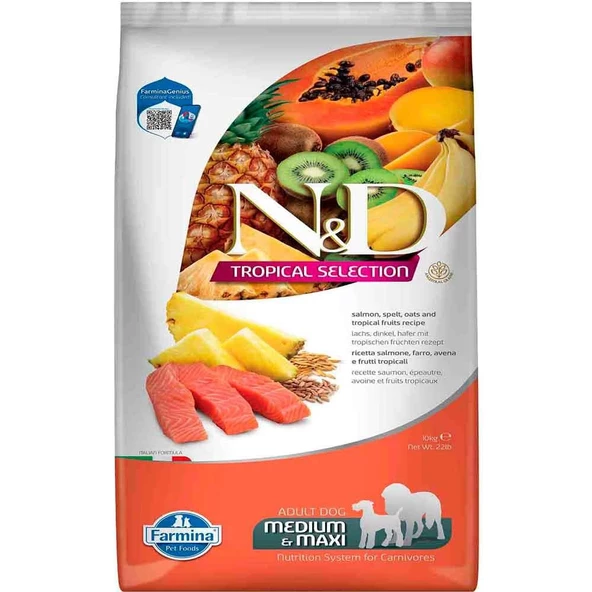 ND Tropical Meyveli Orta ve Büyük Irk Köpek Maması Somonlu 10 Kg ürün görseli 1