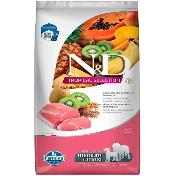 ND Tropical Meyveli Orta ve Büyük Irk Köpek Maması Domuz Etli 10 Kg ürün görseli 1