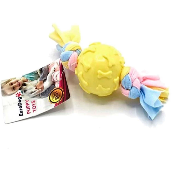 EuroDog Puppy Kemik Desenli Top Diş Kaşıma Köpek Oyuncağı Sarı 19 Cm ürün görseli 1