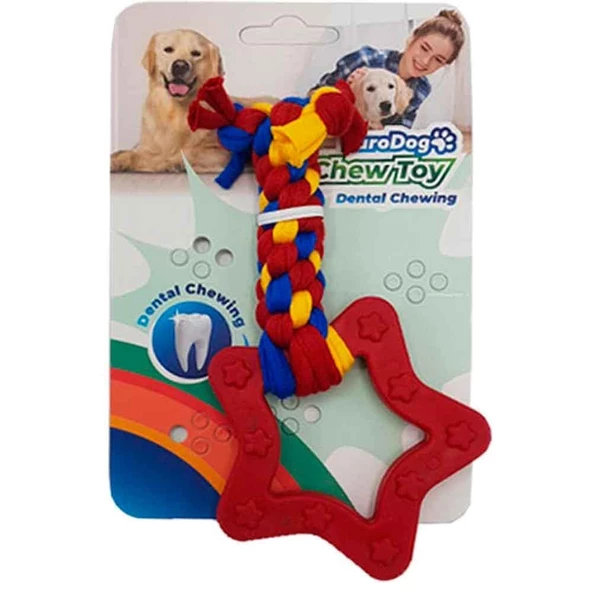 Euro Dog Plus Yıldız Şekilli Köpek Diş Kaşıma İpi Kırmızı 14,5 Cm ürün görseli 1