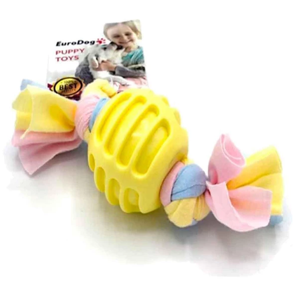 EuroDog Puppy Toys Diş İpli Kauçuk Top Yavru Köpek Oyuncağı Sarı 17 Cm ürün görseli 1