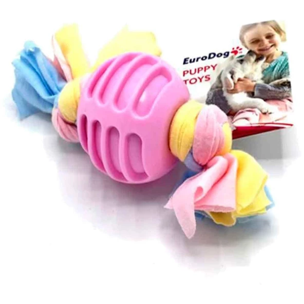 EuroDog Puppy Toys Diş İpli Kauçuk Top Yavru Köpek Oyuncağı Pembe 17 Cm ürün görseli 1