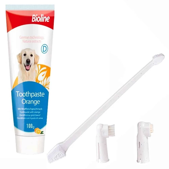 Bioline Köpek Diş Macunu Ve Diş Bakım Seti Portakal Aromalı 100 Gr ürün görseli 1