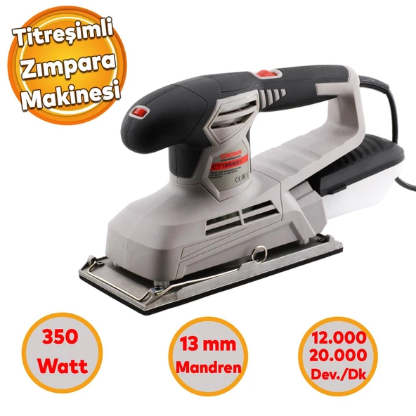 Titreşimli Zımpara Makinası 220 Volt Kablolu 350W Crown CT13588V Ahşap Duvar Yüzey Zımparalama ürün görseli 1