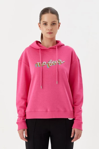 No Fear Kadın Sweatshirt Kapüşonlu Fuşya 72508 ürün görseli 1