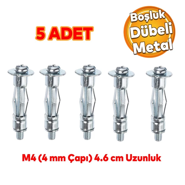 Çelik Alçıpan Boşluk Dübel FRT Tuğla Duvar Bims Paraşüt Dübeli 4x46 Metal 5 Adet ürün görseli 1
