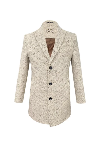 Süvari Slim Fit Sivri Yaka Yün Bej Kaban ürün görseli 1