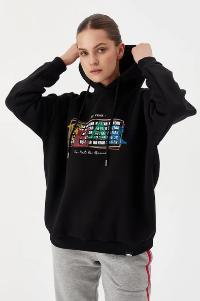 No Fear Kadın Sweatshirt Oversize Kapüşonlu Siyah 72476 ürün görseli 1