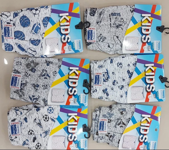 BERRAK 1554 ERKEK ÇOCUK DESENLİ BOXER ŞORT 10 ADET ürün görseli 1
