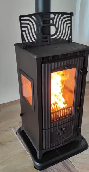 Rekor Ege 3 camlı Döküm şömine Soba Mat Siyah demir döküm ürün görseli 1