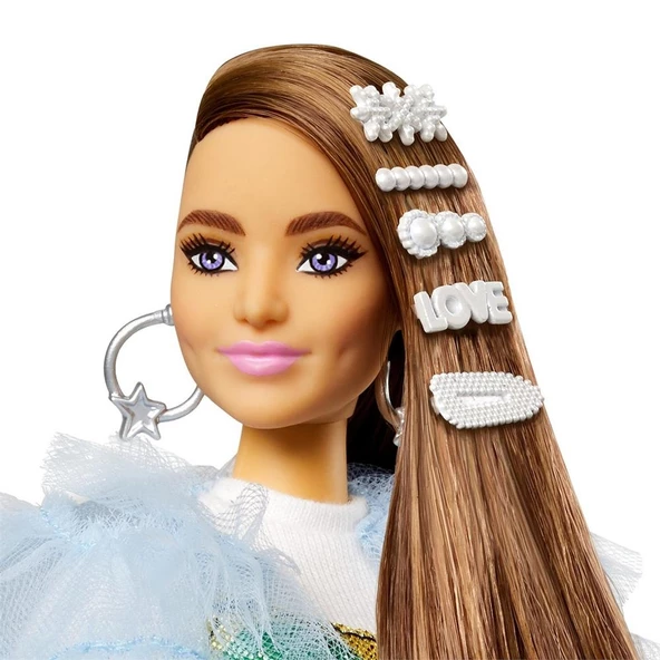 Barbie Extra Renkli Elbiseli Bebek - Resim 3