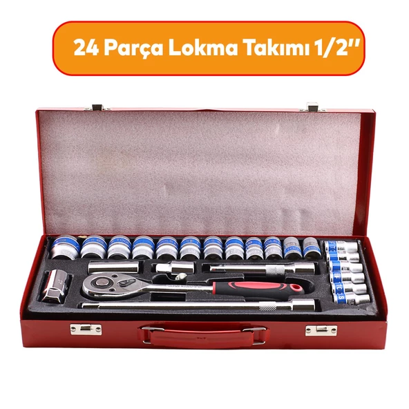 Lokma Takımı 24 Parça Uzatma T Kolu Buji Lokma Araç Tamir Cırcırlı Yüksek Kalite 1/2 Dr Socket Set ürün görseli 1
