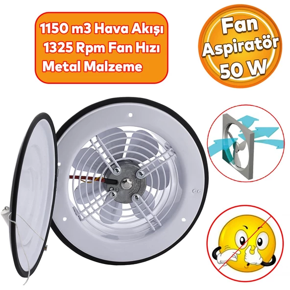 Kapaklı Vantilatör Banyo Wc İşyeri Havalandırma Aspiratörü Fanı Kirli Hava Kötü Koku Metal 300 mm ürün görseli 1
