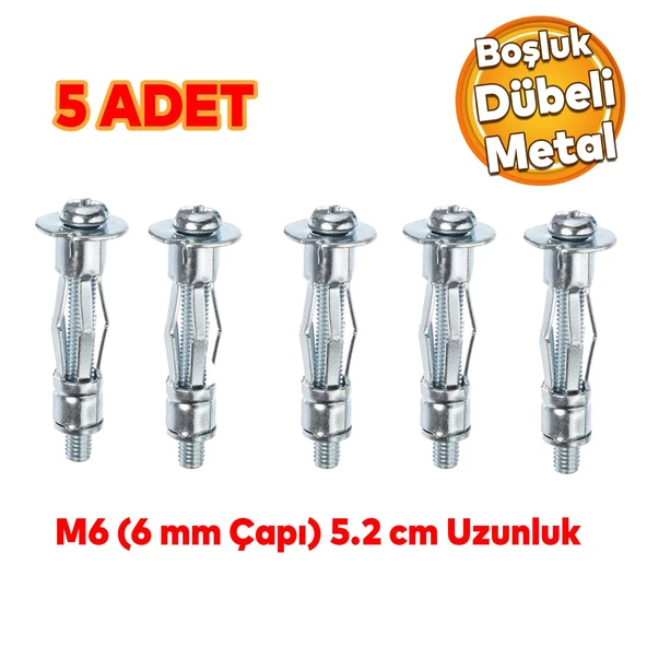 Çelik Alçıpan Boşluk Dübel FRT Tuğla Duvar Bims Paraşüt Dübeli 6x52 Metal 5 Adet ürün görseli 1