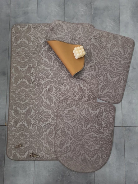 Bonny Home 3’lü Kapuçino UltraSoft Desenli Klozet Takımı Banyo Halısı Paspas Seti ürün görseli 1