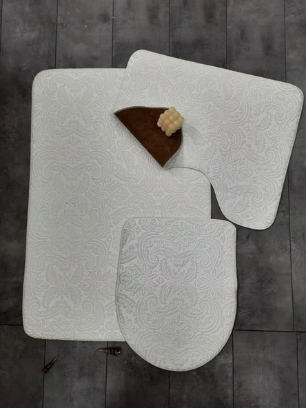 Bonny Home 3’lü Krem UltraSoft Desenli Klozet Takımı Banyo Halısı Paspas Seti ürün görseli 1