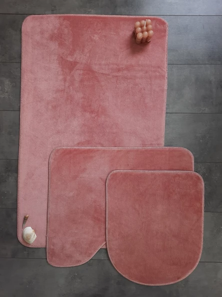 Ultrasoft Düz Pudra 3’lü Banyo Halısı Paspası Seti Kaymaz Taban Makinede Yıkanabilir Klozet Takımı ürün görseli 1