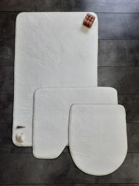 Ultrasoft Düz Krem 3’lü Banyo Halısı Paspası Seti Kaymaz Tabanlı Makinede Yıkanabilir Klozet Takımı ürün görseli 1