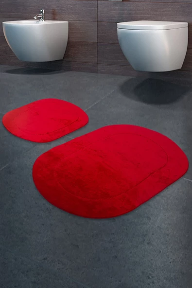 Bonny Home Rivora Kırmızı 2li Banyo Halısı Paspası Seti Kaymaz Tabanlı Klozet Takımı ürün görseli 1