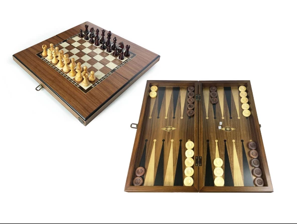 Helena Wood Art Eko Klasik El Yapımı Damalı Ahşap Tavla ve Satranç Seti ürün görseli 1