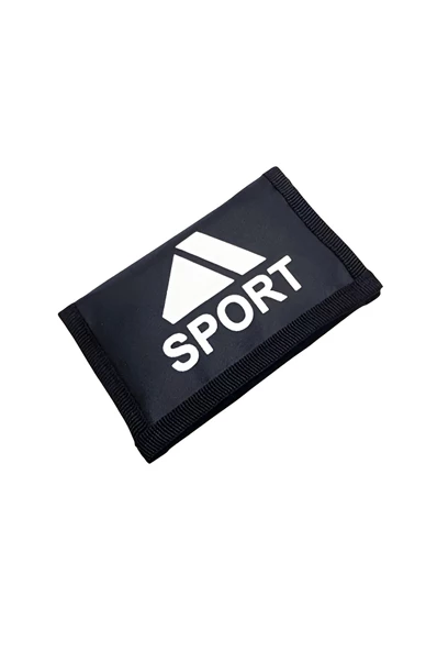 Bez Cüzdan Cırt Cırtlı Kapak Fermuarlı Para Bölme İnterpeks Kumaş Sport Baskılı SİYAH ürün görseli 1