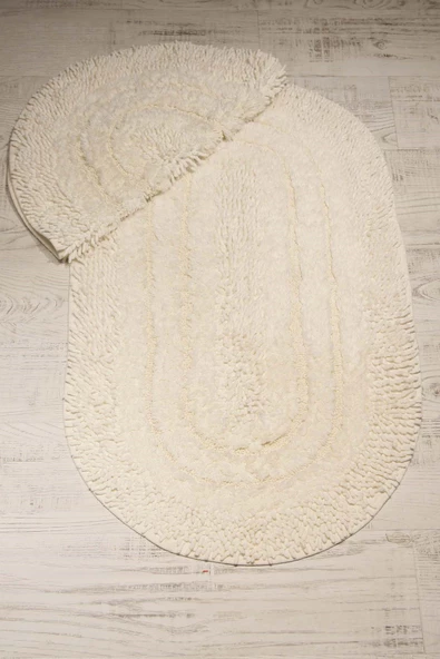 Spagetti Oval Krem 2Li 100 Pamuk Banyo Halısı Paspası Seti ürün görseli 1