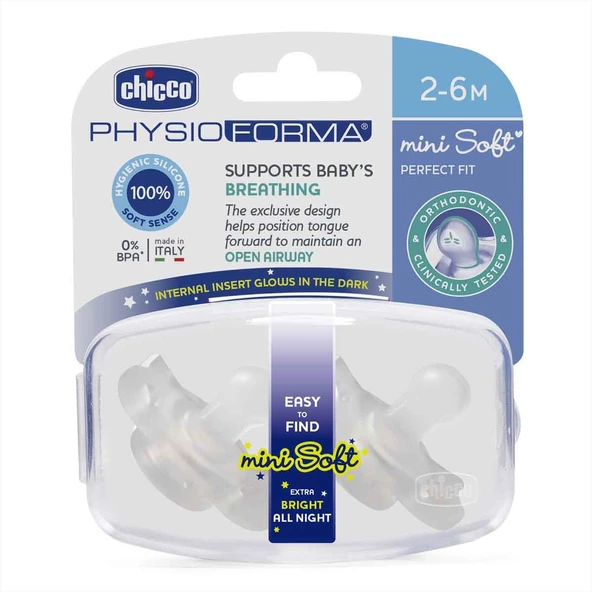 Chicco Gece Parlayan PhysioForma Mini Soft 2'li Emzik 2-6 Ay ürün görseli 1