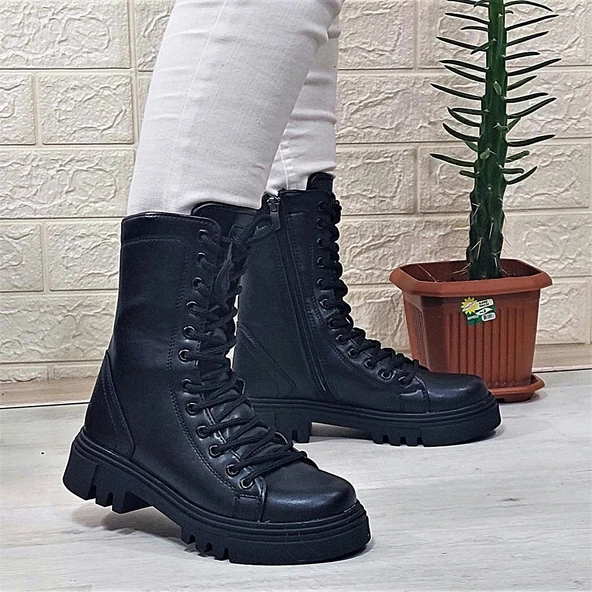 M.P 1416 Siyah Cilt İçi Sıcak Astar 25cm Bayan Postal Bot ürün görseli 1