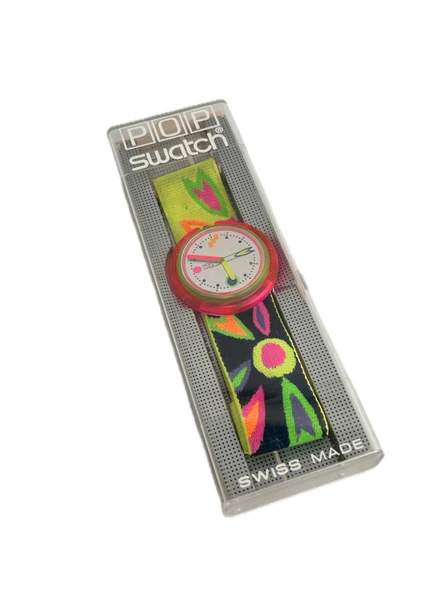 Swatch Pop Micro Garden 46,5mm Lastik Kordon 1992 Vintage Kol Saati (S-049) ürün görseli 1