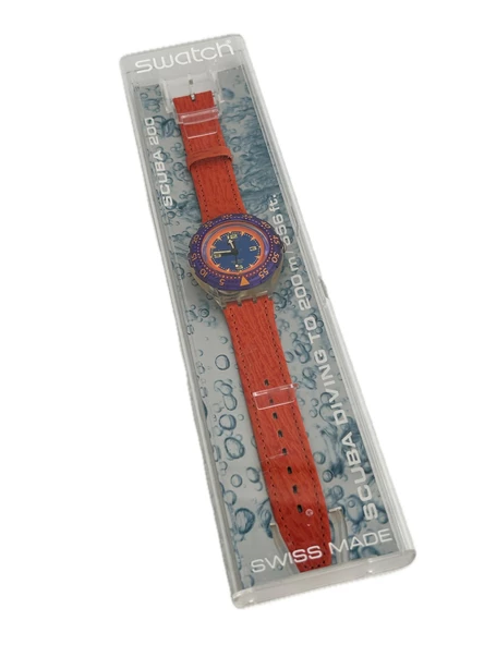 Swatch Scuba Red Island 40mm Deri Kordon 1992 Vintage Kol Saati (S-053) ürün görseli 1
