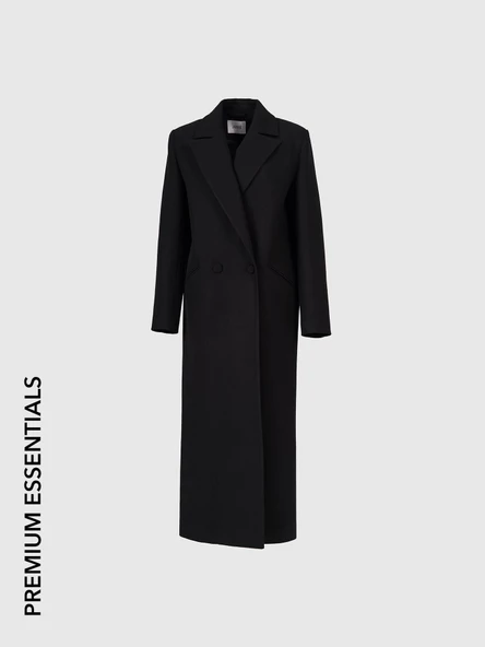 Oversize Siyah Kaşe Kruvaze Kaban ürün görseli 1