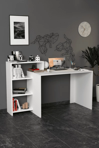 Moonlife Ahsen Kitaplıklı Çalışma Masası Beyaz ürün görseli 1