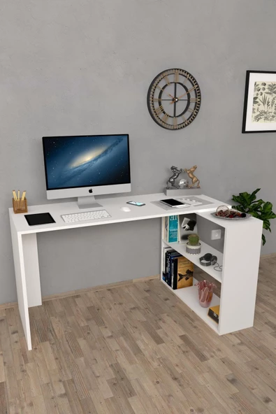 Moonlife Atlas Kitaplıklı Çalışma Masası Beyaz ürün görseli 1