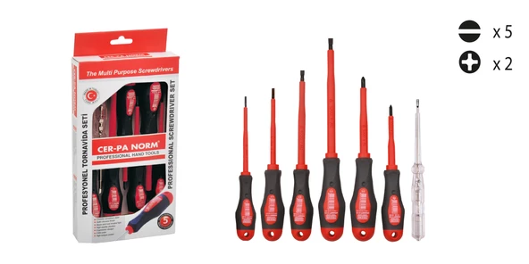 Cer-Pa Norm Prosoft 7 Parça İzoleli Tornavida Takımı/Seti (4xDüz/2xYıldız/1xKontrol Kalemi) ürün görseli 1